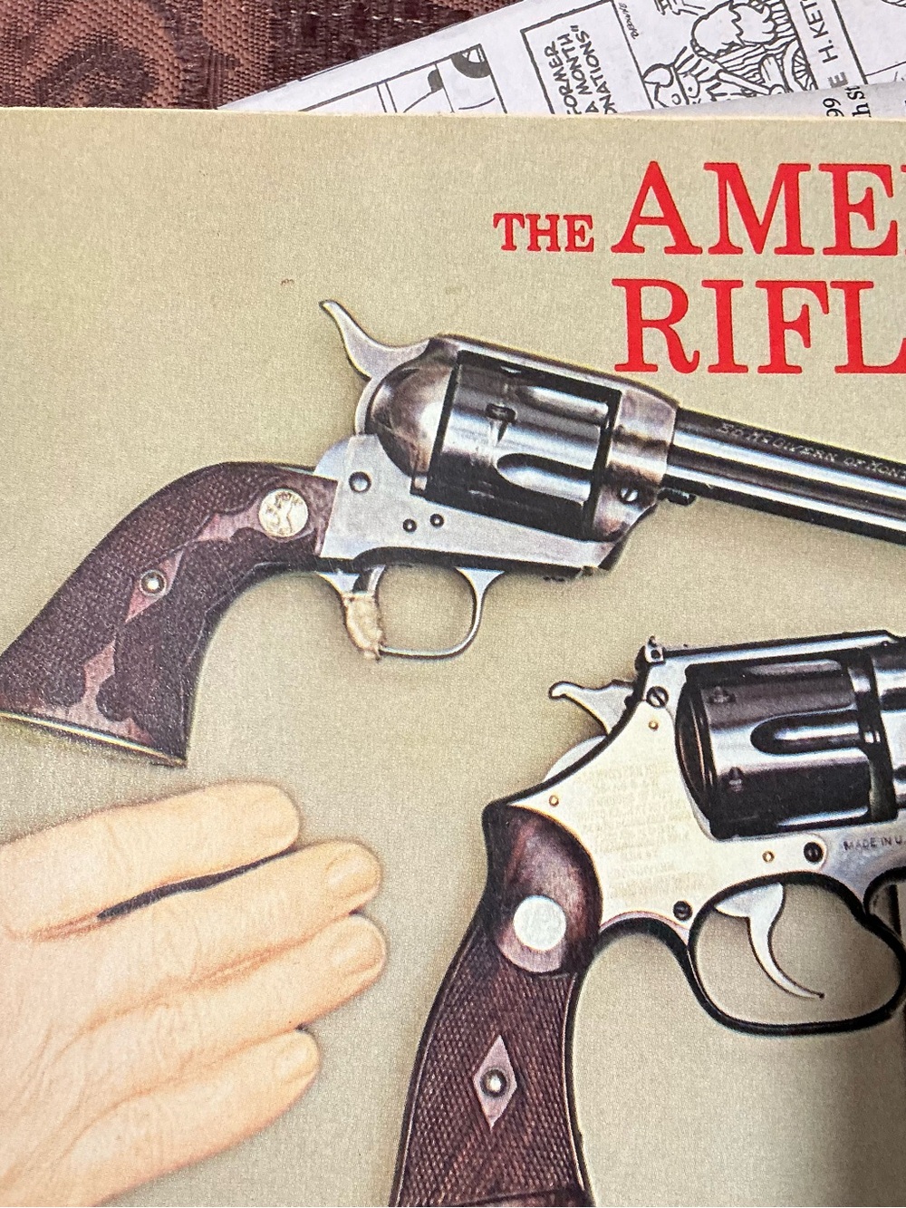Vintage Revolver Illustration Wall Art Print - Brown & Silver